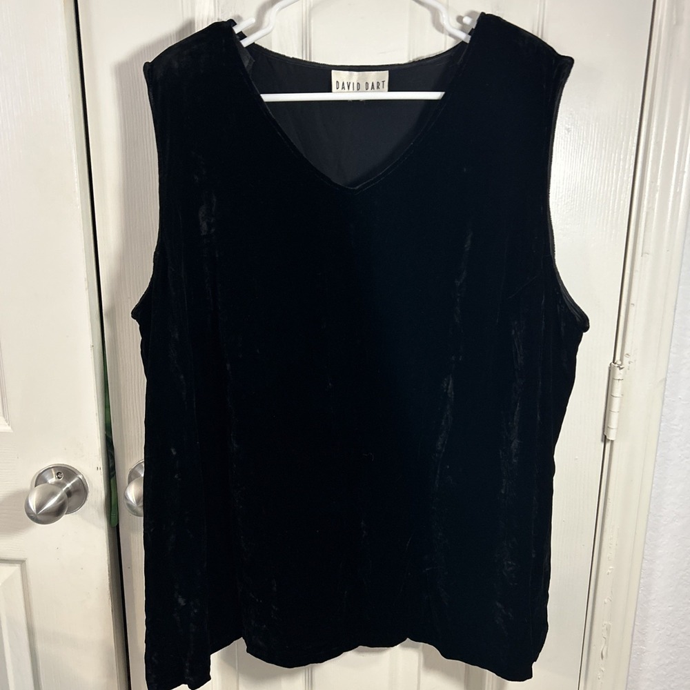Vintage David Dart Woman Silk Rayon Velour Top Shell Sleeveless 2XL Shoulder Pad